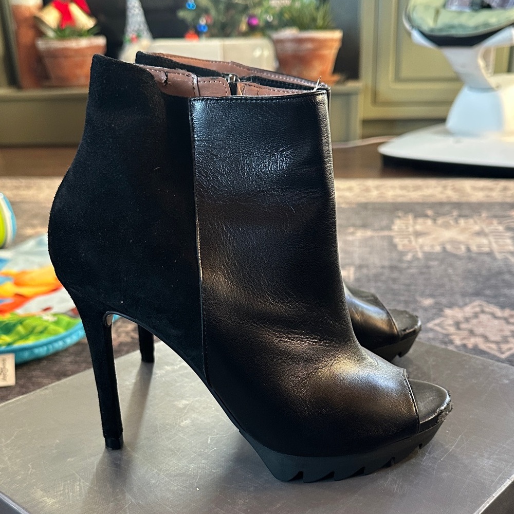 BCBGMaxAzria Black Peep-Toe Heeled Boots - Picture 7 of 7